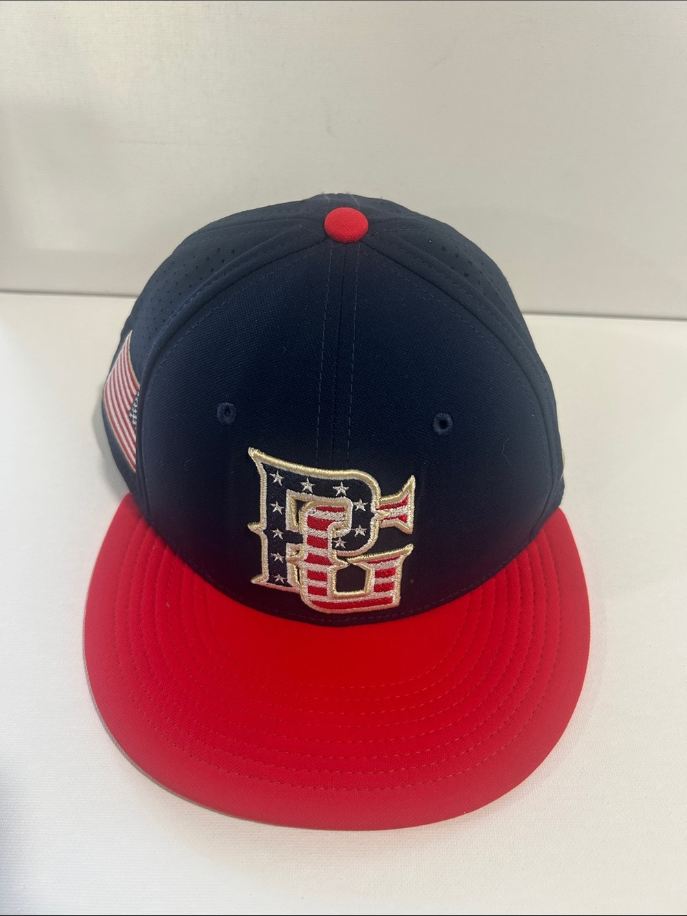Nike Men's Navy and Red Baseball Cap with Flag Logo